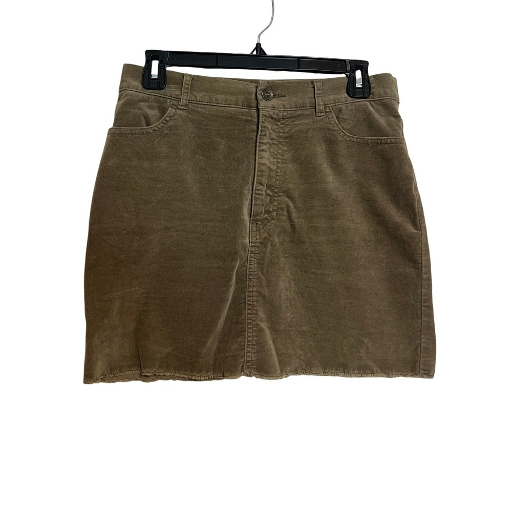 Forever 21 Corduroy Mini Skirt Olive Brown Frayed Hem Size M Womens High Waist